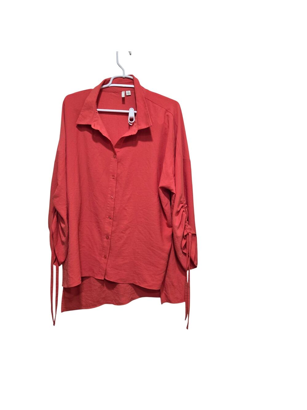 Cato Coral Ruched Sleeve Tunic Blouse XL Button Front Top